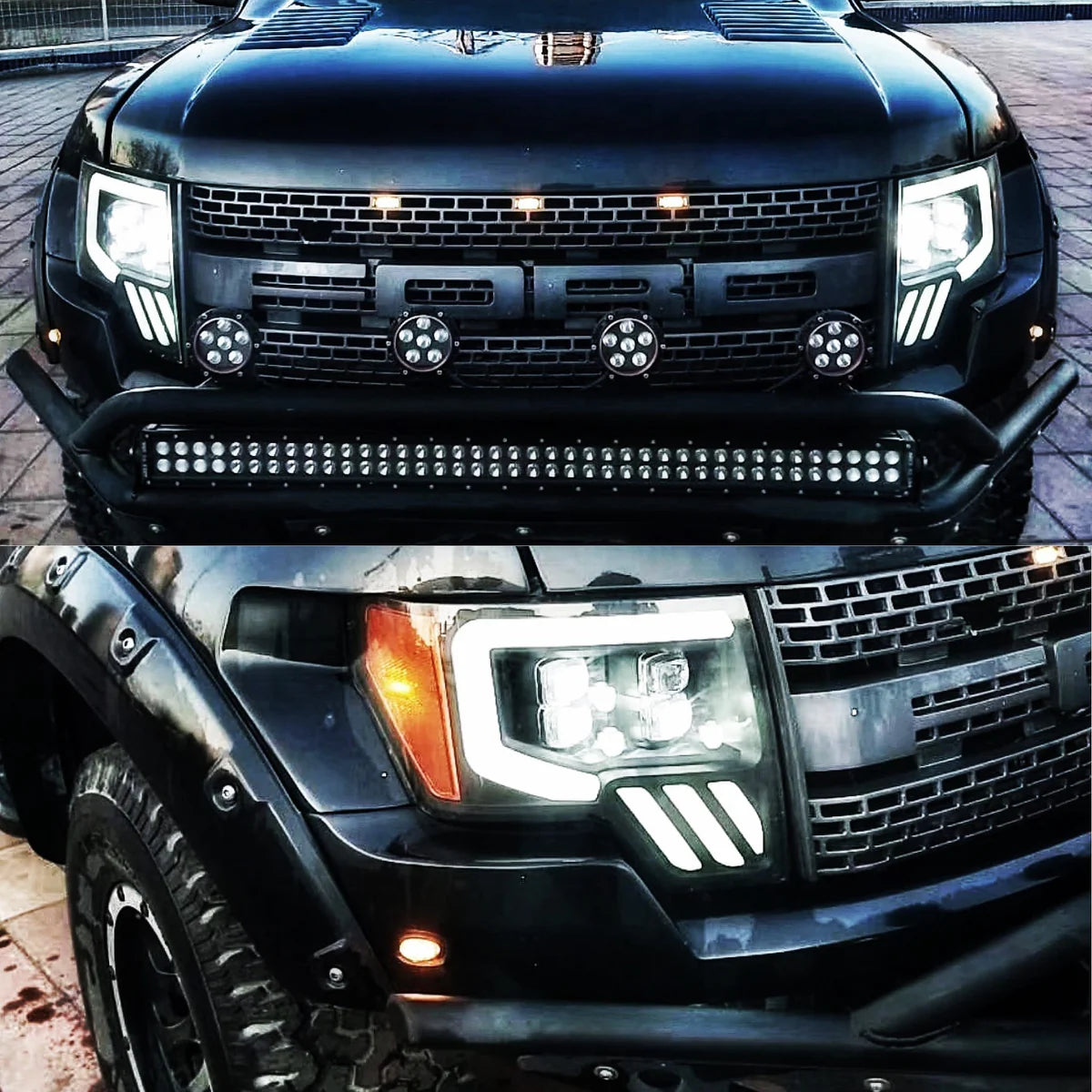 AlphaRex 2010-2014 Ford Raptor NOVA LED Proj Headlights Plank Style Matte Black w/Activ Light/Seq Signal