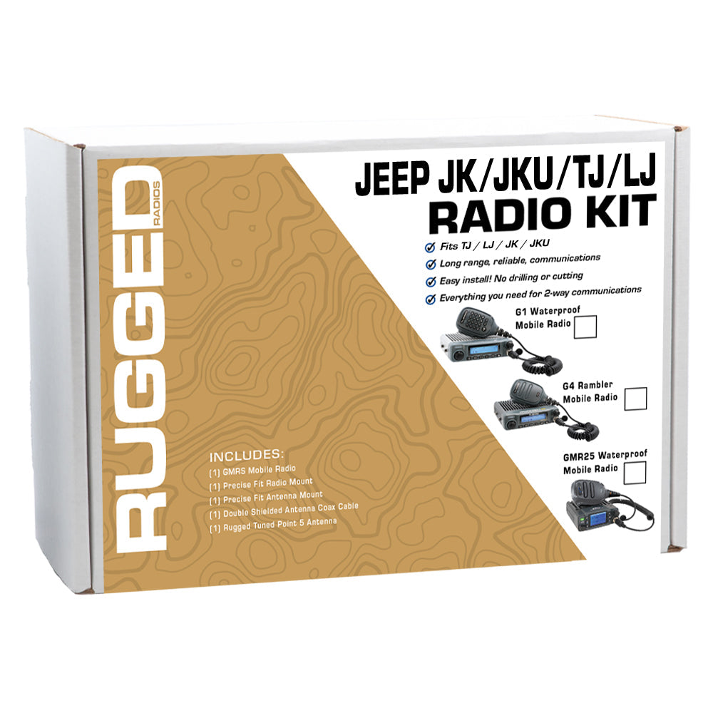 Jeep Wrangler TJ and LJ Two-Way GMRS Mobile Radio Kit JK 2-Door 07-10 and JKU 4-Door 07-19 / 41 Watt - G1 Waterproof