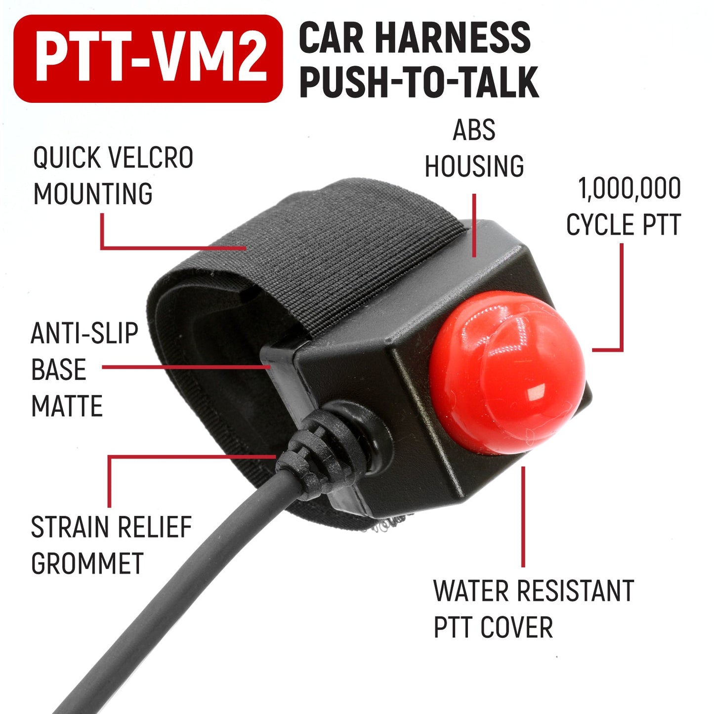 Velcro Mount Steering Wheel Push to Talk (PTT) with Coil Cord for Car Harnesses