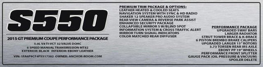 Build Plate Radiator Size Sublimated Plates (2015-2017 Mustang)