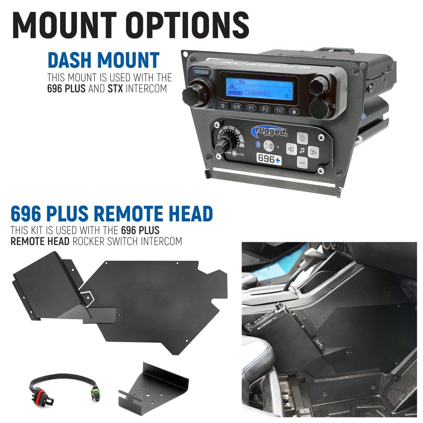 Polaris RZR PRO XP - Turbo R - Pro R - Complete Communication Kit with Bluetooth Intercom and 2-Way Radio STX Stereo Remote Head / G1 GMRS / Remote Head Mount Kit