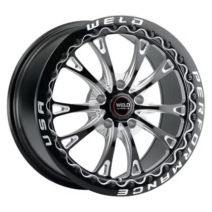 Weld Racing 18x10 Belmont Drag Beadlock 5x114.3 ET30 BS6.70 Gloss Black with Milled Accents, Polished Lip 78.1 2020+ Shelby GT500