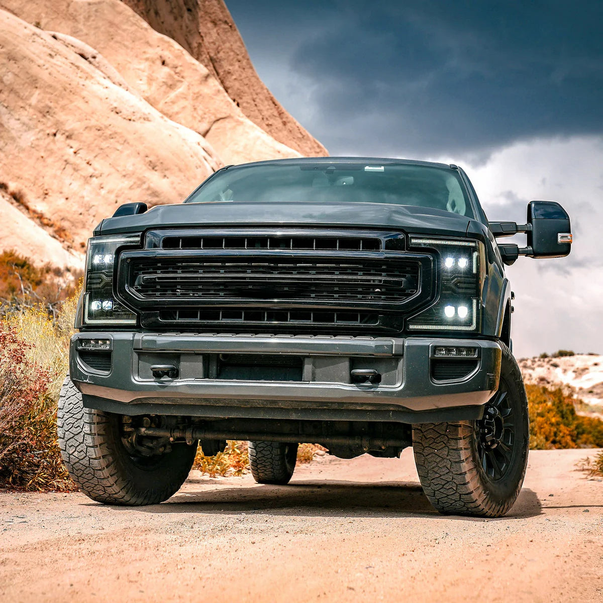 Alpharex 20-22 Ford Super Duty NOVA-Series LED Projector Headlights Black