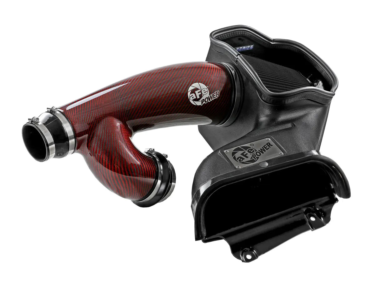 AFE Track Series Red Kevlar Carbon Fiber Cold Air Intake System w/ Black Pro 5R Filter - 3.5L Twin Turbo