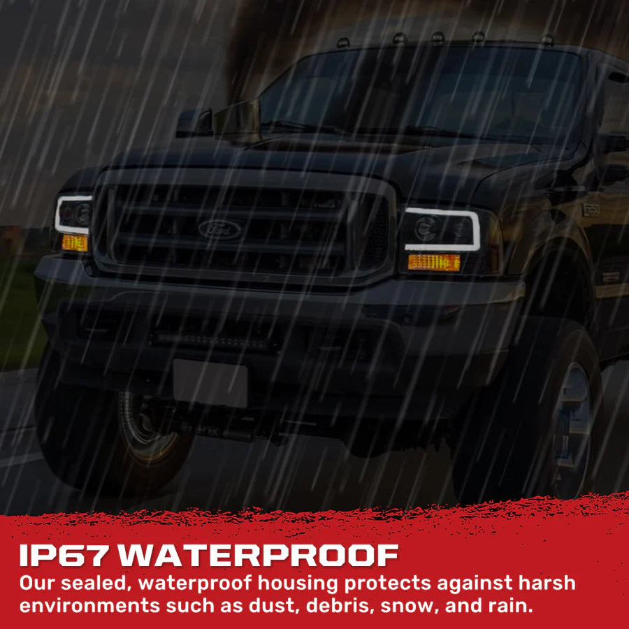 RECON Ford Super Duty 99-04 Projector Headlights OLED Halos DRL Smoked or Clear Lens