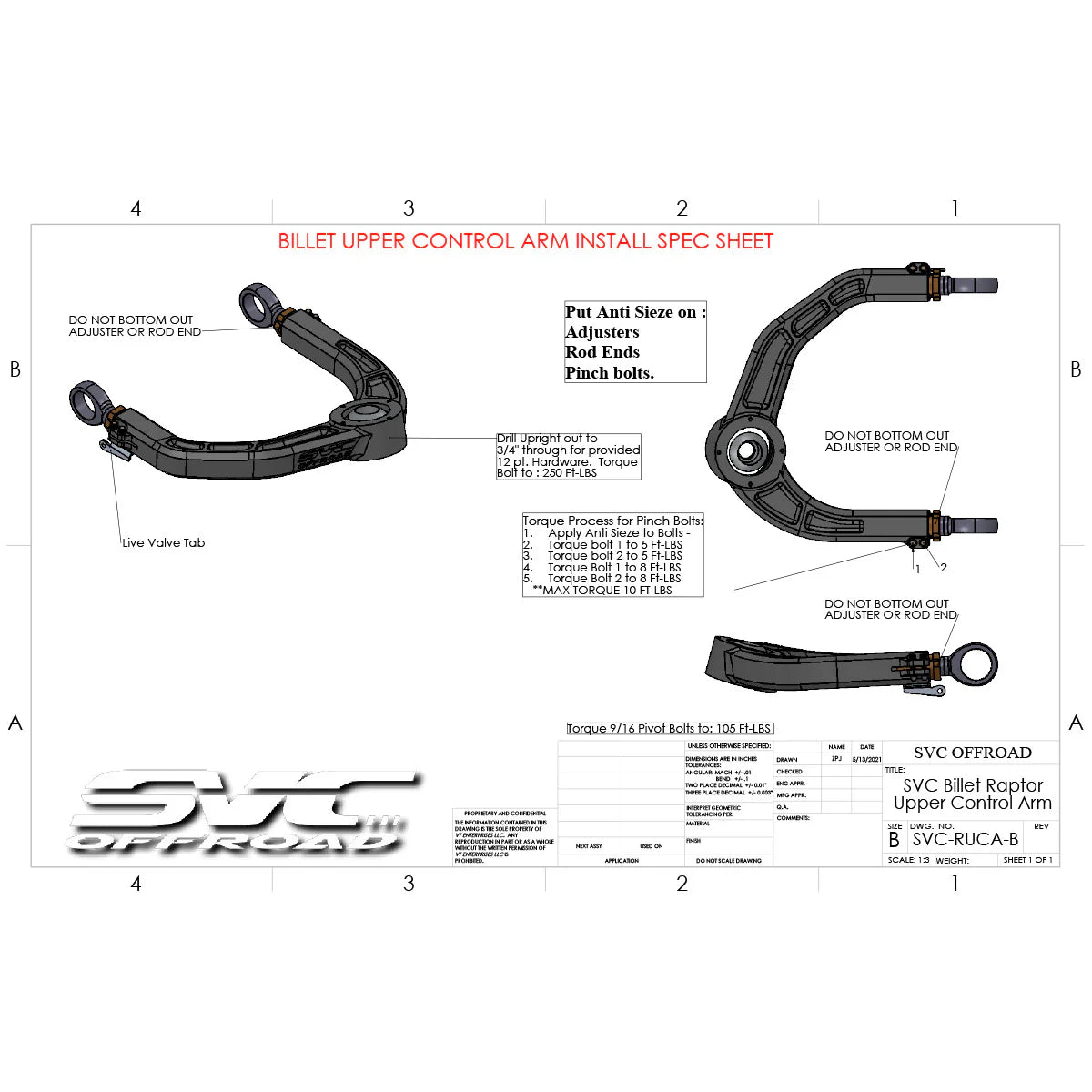 SVC OFFROAD 2010-2014 GEN 1 FORD RAPTOR BILLET UPPER CONTROL ARMS