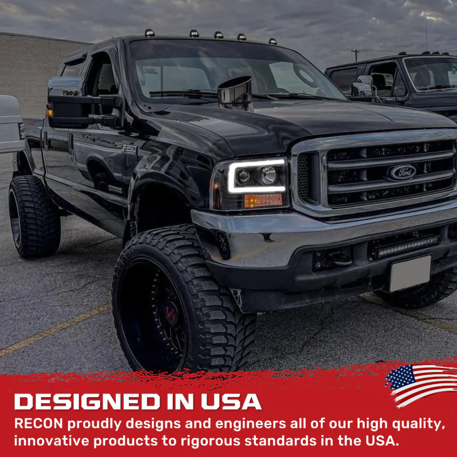RECON Ford Super Duty 99-04 Projector Headlights OLED Halos DRL Smoked or Clear Lens