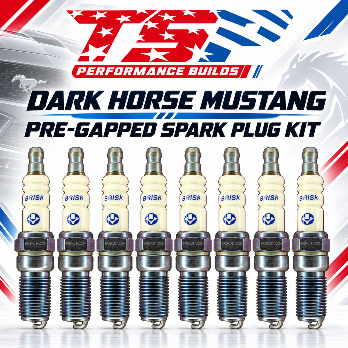Dark Horse Mustang - Big Power Build Brisk Spark Plugs - Pre-Gapped