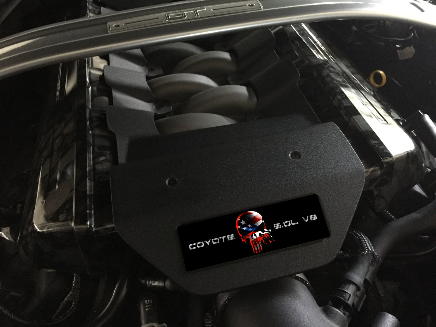 Aluminum Engine Cover Plate [S16] Punisher Flag Coyote V8 (2015-2017 Mustang)