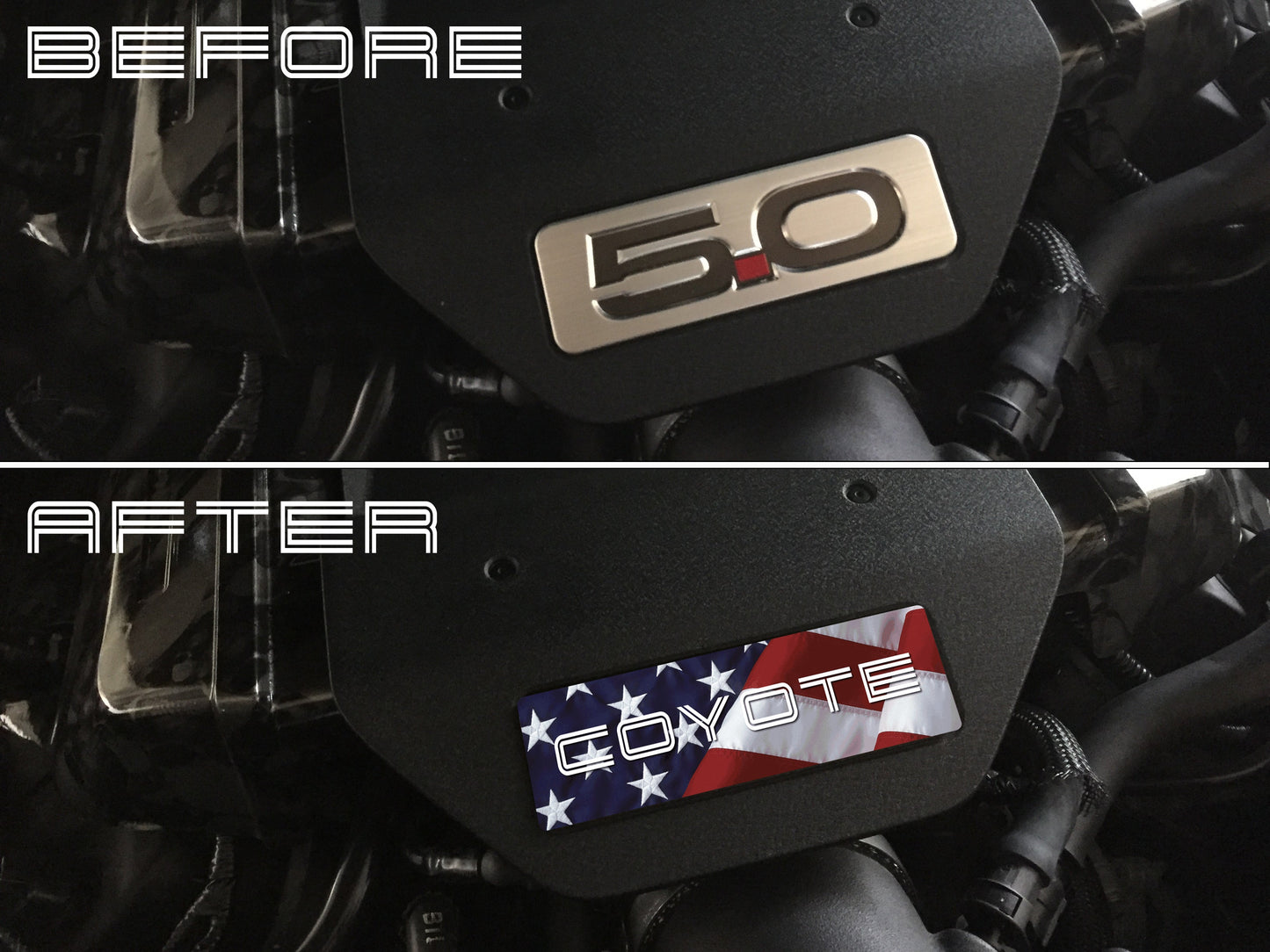 Aluminum Engine Cover Plate [S19] Flag 2 Coyote (2015-2017 Mustang)