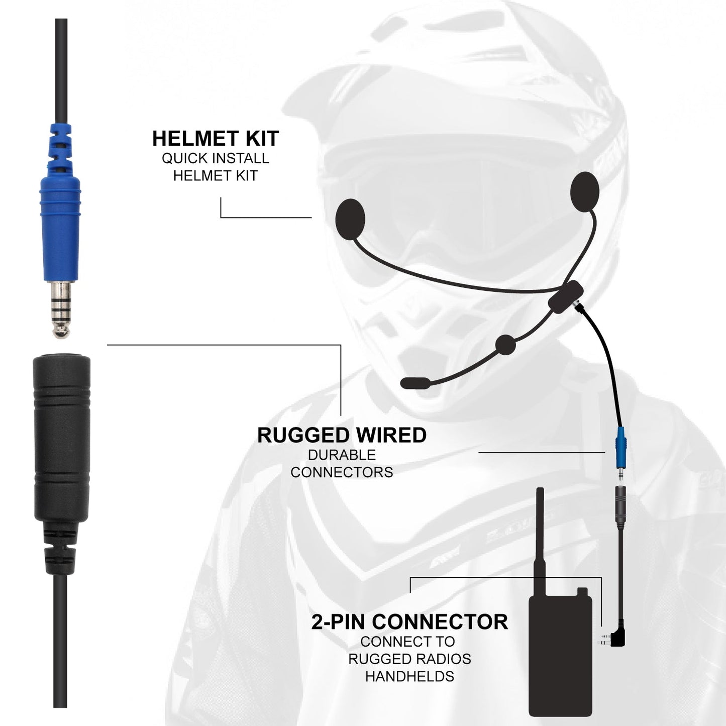 ENDURO Moto Kit -  Includes Helmet Kit and Compact Harness Cable without Radio