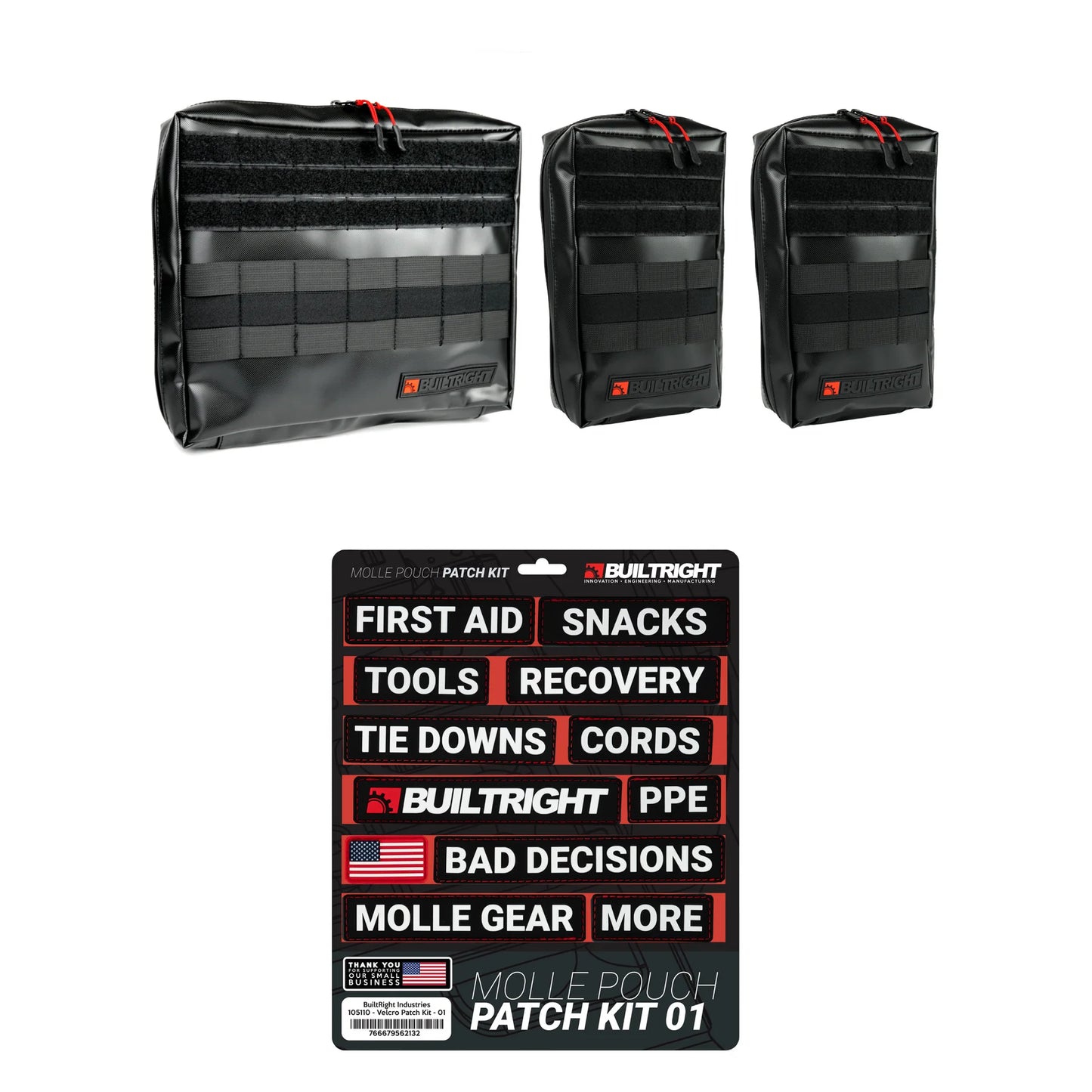 Builtright Industries MOLLE Pouch - Black | 3pc   Set