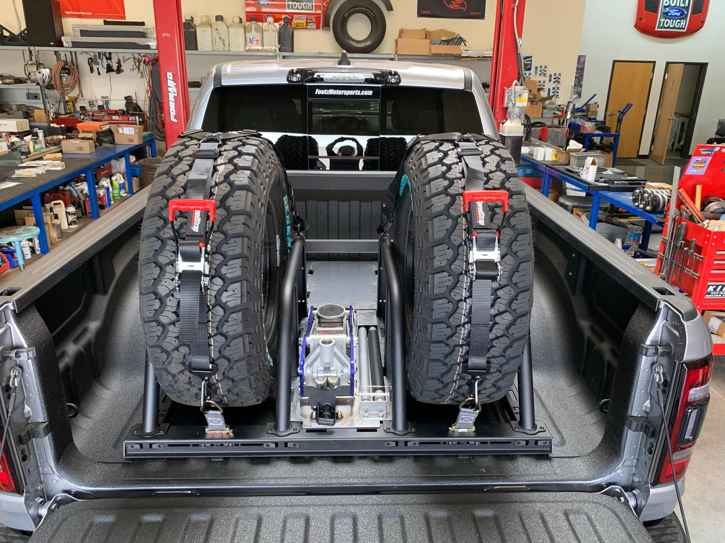 Dual Tire Carrier Quick Release Modular Bed Organizer