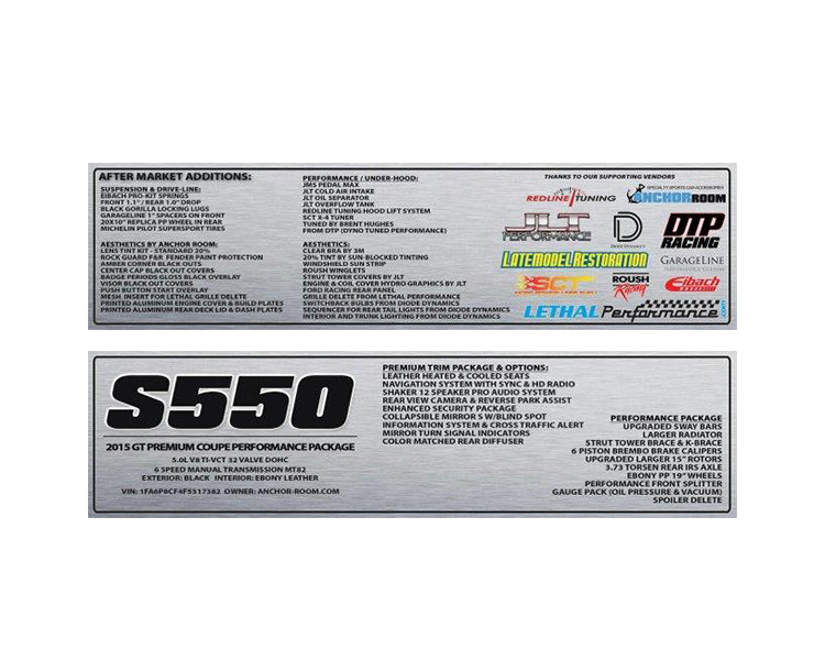 Build Plate Radiator Size Sublimated Plates (2015-2017 Mustang)