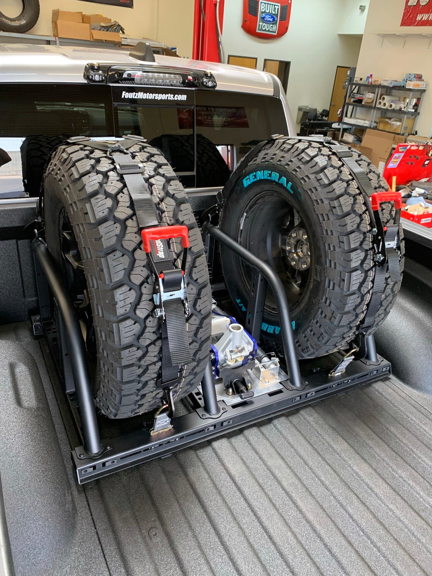 Dual Tire Carrier Quick Release Modular Bed Organizer