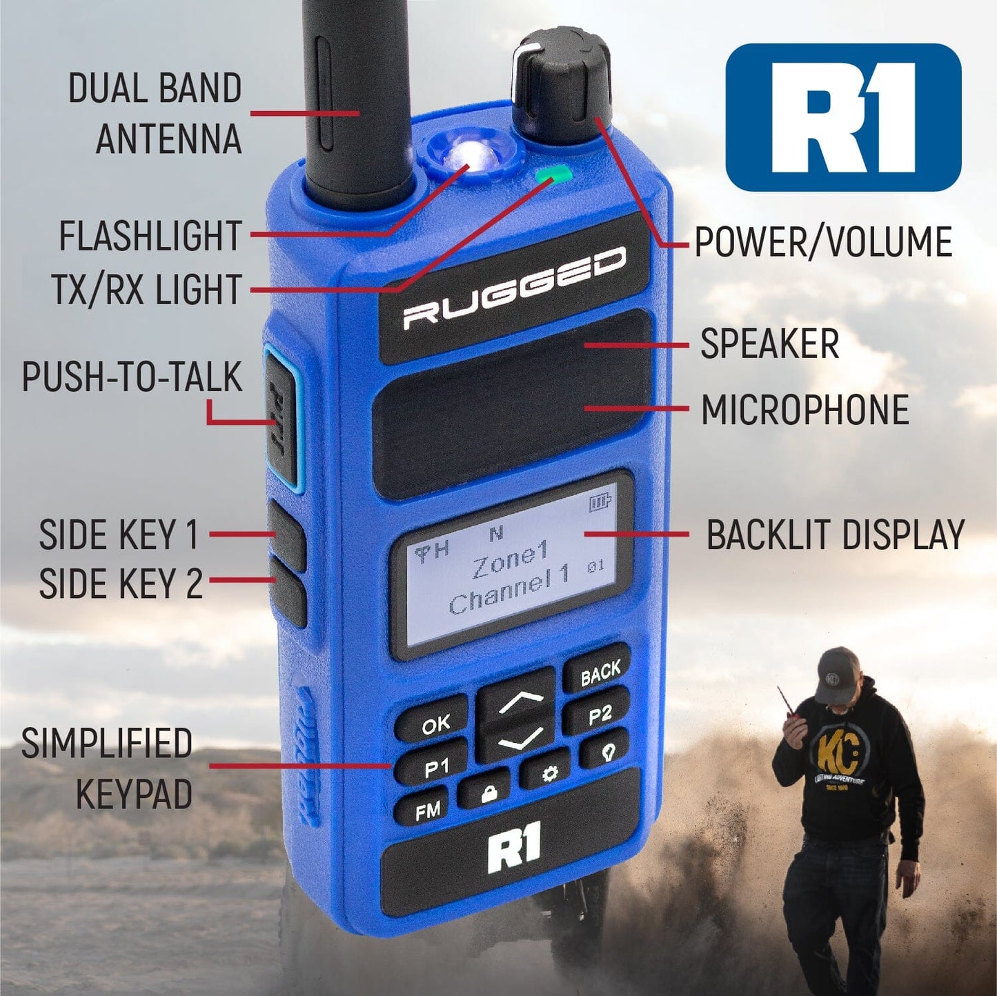 BUNDLE - Rugged R1 - Business Band Two Way Handheld Radio - with Hand Mic