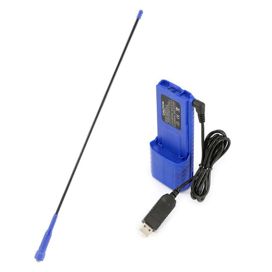 GO FURTHER BUNDLE - for V3 and RH5R Handheld Radios - Long Range Antenna  XL Battery  and USB Charging Cable