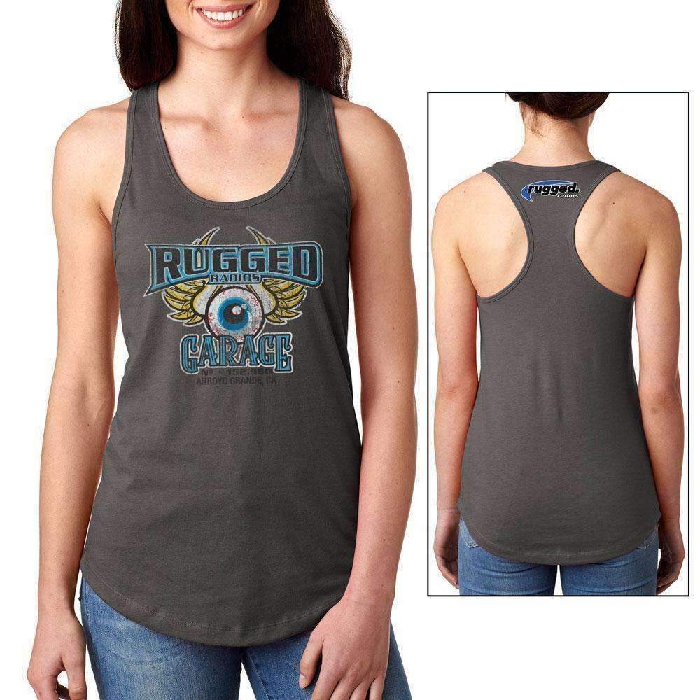 Rugged Radios GARAGE Ladies Racerback Tank Top - Grey Extra Large