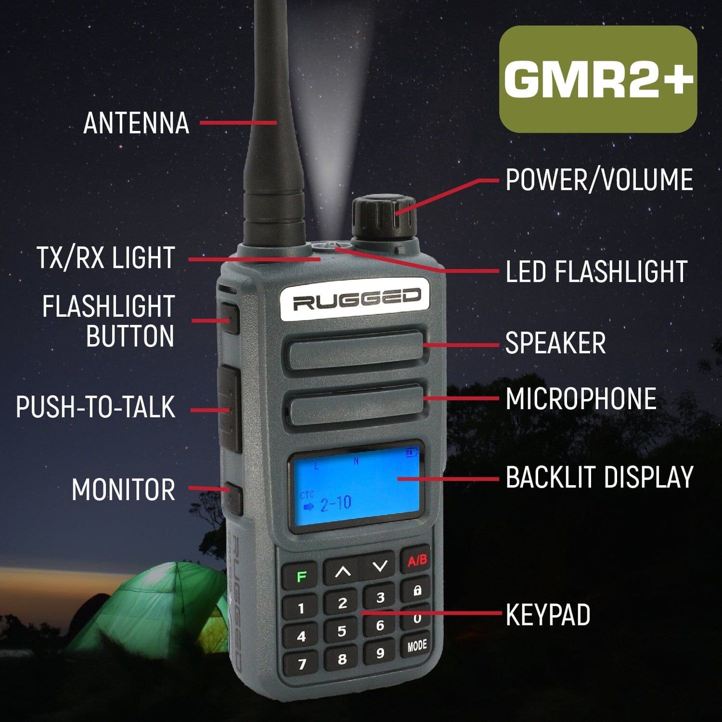 Rugged GMR2 PLUS - GMRS / FRS Two Way Handheld Radio Safety Orange